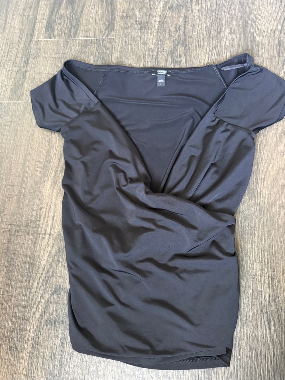 Express Black Short-Sleeve Wrap-Front Top